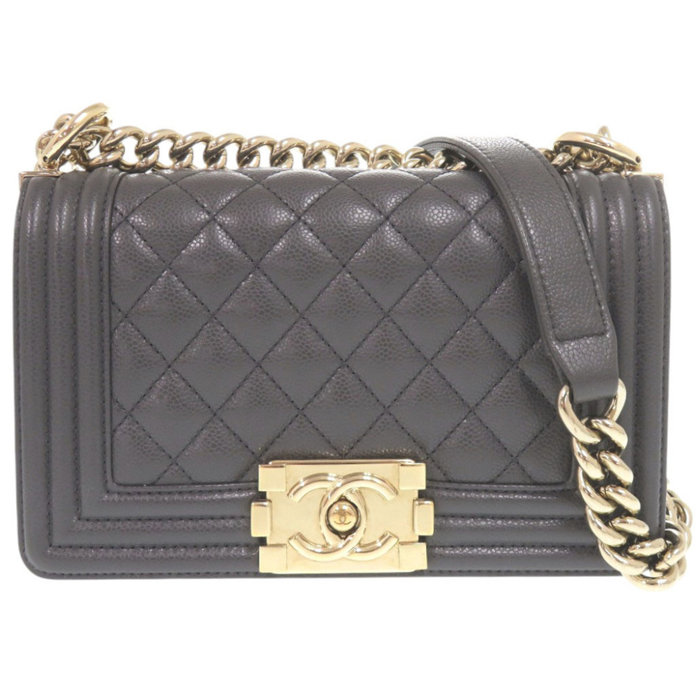 Chanel Boy Coco Mark Caviar Skin Gold Hardware Random Serial Grey Chain Shoul...